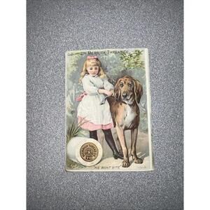 1880s Merrick SEWING THREAD Dog Victorian Advertising Trade Card Lun Prairie, WI
